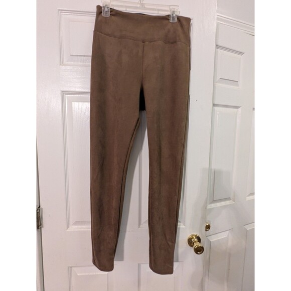 Spanx Assets Faux Suede Caramel Brown Legging Pants Pull On Stretch Large Comfy! - Picture 2 of 5